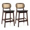 Costway Bar Stool Set of 2 Wood Bar Chairs PE Rattan Backrest Padded Seat &#x26; Footrest
